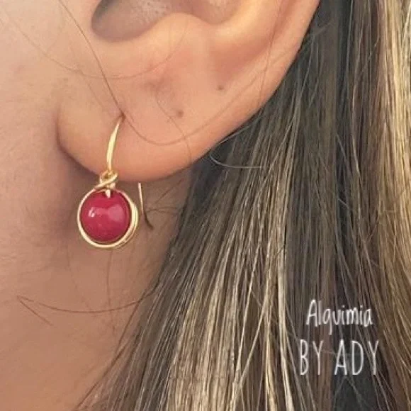 14k gold coral drops earrings/ long dangle coral spheres/wealth and protection - Picture 3 of 5